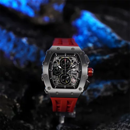 Ασημένιο ανδρικό ρολόι Tsar Bomba Watch με ατσάλινο λουράκι TB8204Q - Silver / Red 43,5MM