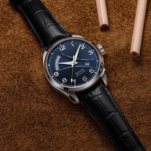 Ανδρικό ρολόι Epos ασημί με δερμάτινο λουράκι Passion 3402.142.20.36.25 43MM Automatic