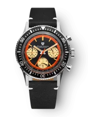 Men's silver Nivada Grenchen watch with leather strap Chronoking Paul Newman Orange Black Leather 87034Q15 38MM