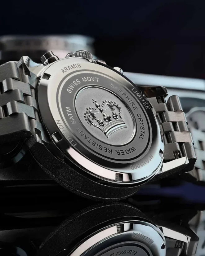 Men's silver Louis XVI watch with steel strap Frosted Aramis 2.0 With Diamonds - 3625 Silver 43MM
