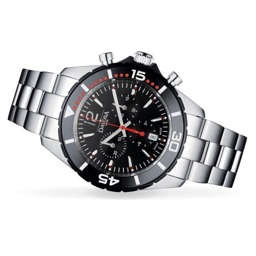 Ασημένιο ρολόι Davosa για άντρες με ιμάντα από χάλυβα Nautic Star Chronograph - Silver/Red 43,5MM