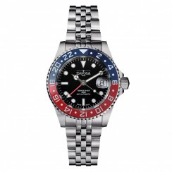 Stříbrné pánské hodinky Davosa s ocelovým páskem Ternos Ceramic GMT - Blue/Red Automatic 40MM