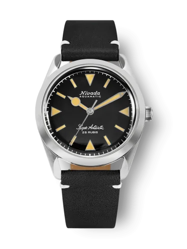 Męski srebrny zegarek Nivada Grenchen ze skórzanym paskiem Super Antarctic 32024A15 38MM Automatic