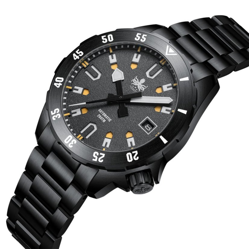 Černé pánské hodinky Phoibos Watches s ocelovým páskem Apollo PY056DX - Automatic 39MM