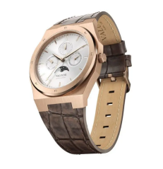 Zlaté pánske hodinky Valuchi Watches s koženým pásikom Lunar Calendar - Rose Gold White Leather 40MM
