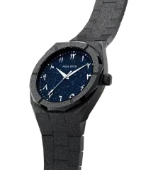 Relógio Paul Rich preto para homens com pulseira de aço Frosted Star Dust Arabic Edition - Black Midnight Oasis 45MM