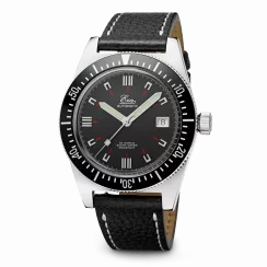 Stříbrné pánské hodinky Eza s koženým páskem 1972 Diver Grey Leather - 40MM Automatic
