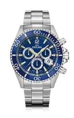 Relógio Delma Watches prata para homens com pulseira de aço Santiago Chronograph Silver / Blue 43MM