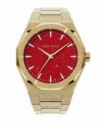 Men's gold Paul Rich watch with steel strap Frosted Star Dust II - Gold / Red 43MM