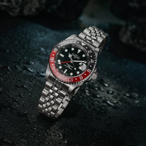 Reloj Davosa plateado para hombre con correa de acero Ternos Ceramic GMT - Black/Red Automatic 40MM