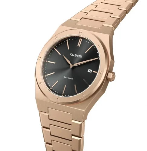 Montre Valuchi Watches pour homme de couleur or avec bracelet en acier Date Master - Rose Gold Black 40MM