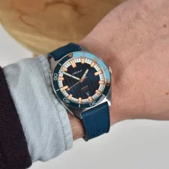 Strieborné pánske hodinky Circula Watches s gumovým pásikom AquaSport II - Blue 40MM Automatic