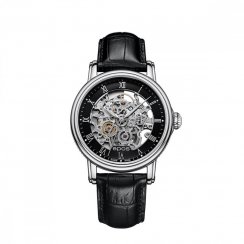 Stříbrné pánské hodinky Epos s koženým páskem Emotion 24H 3390.155.20.25.25 41MM Automatic