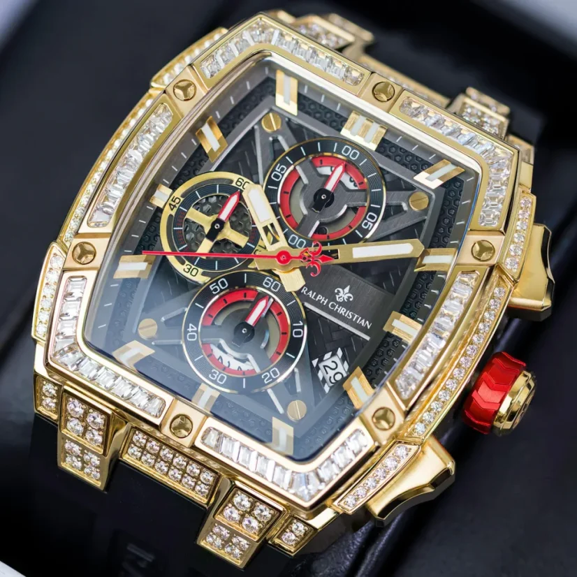 Men's gold Ralph Christian watch with a rubber band The Polaris Chrono Ice - Regal Noir 42,5MM