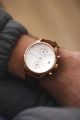 Men's gold About Vintage watch with genuine leather belt Chronograph Rose Gold / White 1815 41MM