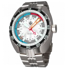 Men's silver NTH watch with steel strap DevilRay GMT With Date - Silver / White Automatic 43MM