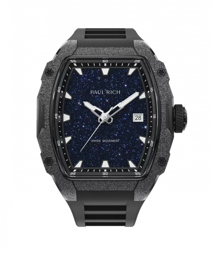 Men's black Paul Rich Watch with a rubber band Frosted Astro Galaxy - Black 42,5MM