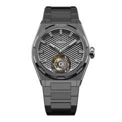 Men's silver Aisiondesign Watch with steel strap Tourbillon Hexagonal Pyramid Seamless Dial - Gunmetal 41MM