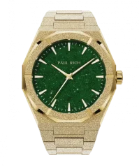 Men's gold Paul Rich watch with steel strap Frosted Star Dust II - Gold / Green 43MM