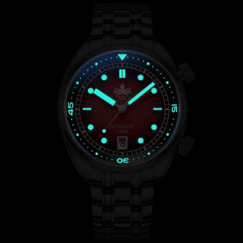 Relógio Phoibos Watches de prata para homem com pulseira de aço Eagle Ray 200M - PY039F Sunray Orange Automatic 41MM