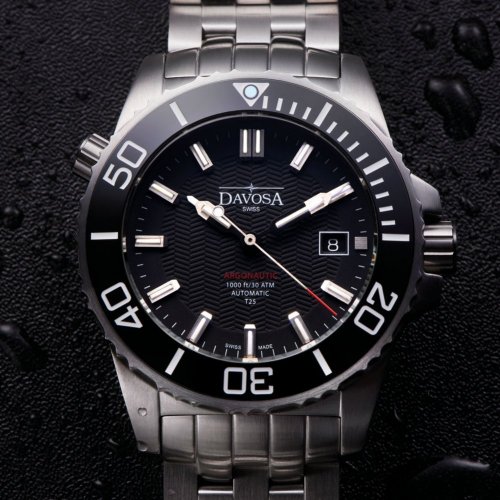 Men's silver Davosa watch with steel strap Argonautic Lumis - Silver/Black 43MM Automatic