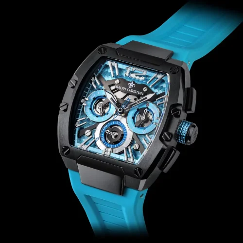 Čierne pánske hodinky Ralph Christian s gumovým pásikom The Intrepid Sport - Arctic Blue 42,5MM