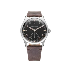 Relógio Praesidus prata para homens com pulseira de couro DD-45 Patina Brown 38MM Automatic