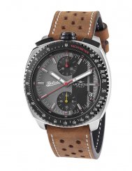 Reloj Mondia plata para hombre con correa de cuero Bolide - 800 Silver / Black 42MM