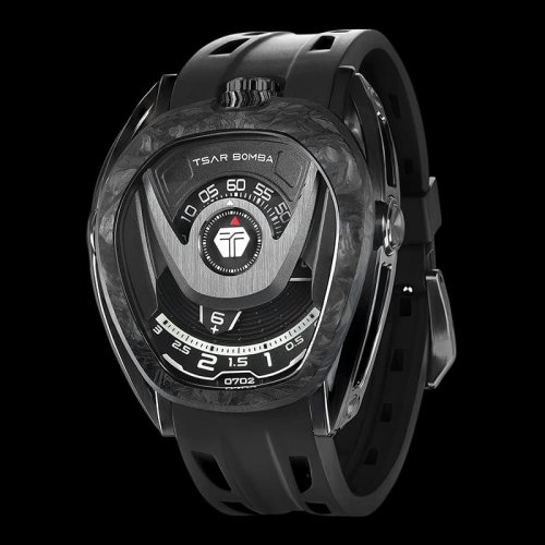 Men's black Tsar Bomba Watch with a rubber band TB8213 - All Black Automatic 44MM
