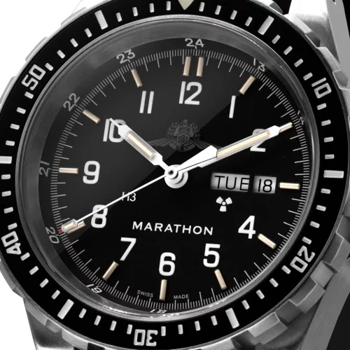 Herrenuhr aus Silber Marathon Watches mit Stahlband Official IDF Yamam Jumbo Day/Date Automatic 46MM