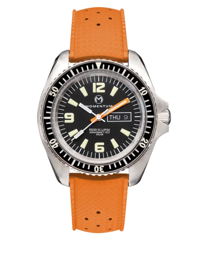 Men's silver Momentum Watch with rubber strap SQ30 Eclipse Solar - Orange Tropic FKM Rubber 42MM
