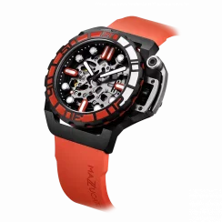 Černé pánské hodinky Mazzucato Watches s gumovým páskem RIM Sub Black / Orange - 42MM Automatic
