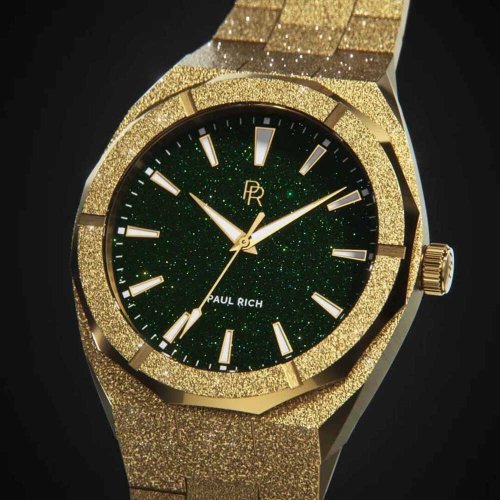 Muški zlatni sat Paul Rich s čeličnim remenom Frosted Star Dust - Gold Green 45MM