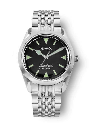 Stříbrné pánské hodinky Nivada Grenchen s ocelovým páskem Super Antarctic 32026A04 38MM Automatic