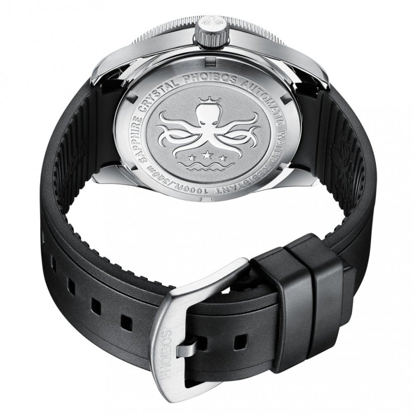 Černé pánské hodinky Phoibos Watches s gumovým páskem Wave Master PY010ER - Automatic 42MM