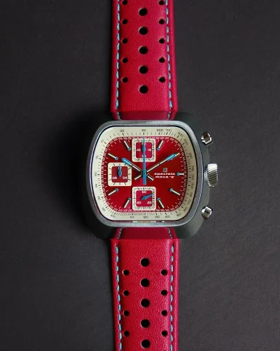 Strieborné pánske hodinky Straton Watches s koženým pásikom Speciale Plum / Off White 42MM