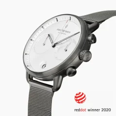 Relógio Nordgreen preto para homem com pulseira de aço Pioneer White Dial - Mesh / Gun Metal 42MM
