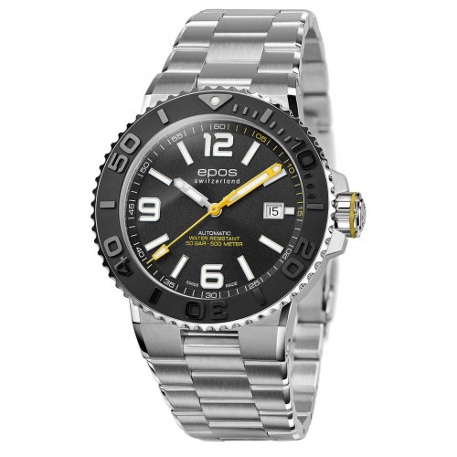 Srebrny męski zegarek Epos ze stalowym paskiem Sportive 3441.131.20.55.30 43MM Automatic