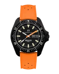 Montre Momentum Watches pour hommes en noir avec élastique SQ30 Eclipse Solar Black-Ion - ORANGE TROPIC FKM RUBBER 42MM