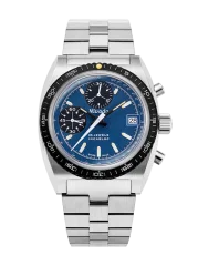 Men's silver Nivada Grenchen watch with steel strap CHRONOSPORT Blue 77003A45 38MM Automatic