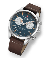 Zilverkleurig herenhorloge van Swiss Military Hanowa met leren band Vintage Chronograph SM34090.04 42,5MM