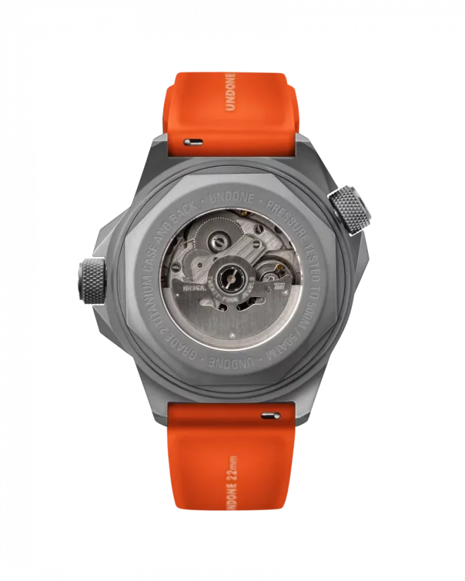 Men's silver Undone Watch with rubber strap AquaLume Orange 43MM Automatic