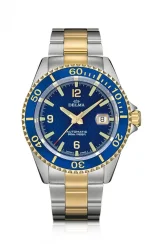 Strieborné pánske hodinky Delma Watches s ocelovým pásikom Santiago Silver / Gold Blue 43MM Automatic