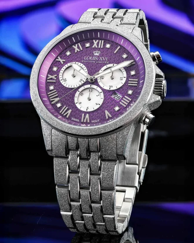 Men's silver Louis XVI watch with steel strap Frosted Aramis 2.0 With Diamonds - 3624 Silver 43MM