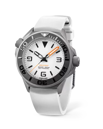 Stříbrné pánské hodinky Undone s gumovým páskem AquaLume White 43MM Automatic
