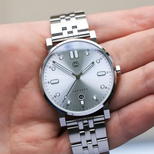 Men's silver Henryarcher Watches watch with steel strap Relativ - Vinter Storm Grey 41MM