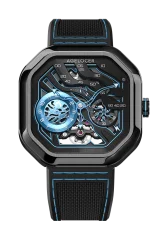 Men's black Agelocer Watch with rubber strap Volcano Series Black / Blue 44.5MM Automatic