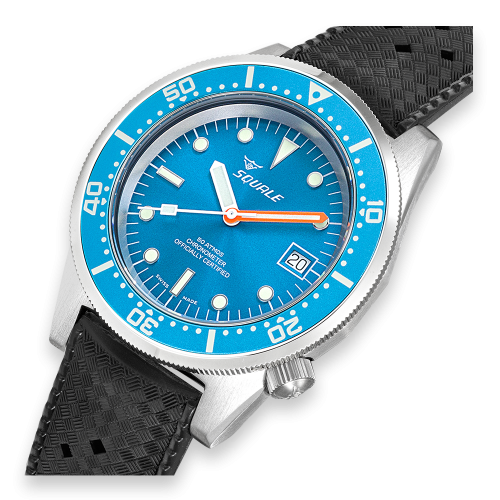 Relógio Squale prata para homens com pulseira de borracha 1521 Ocean COSC Rubber - Silver 42MM Automatic