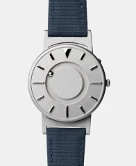 Men's silver Eone watch with leather strap Bradley Canvas - Aqua 40MM