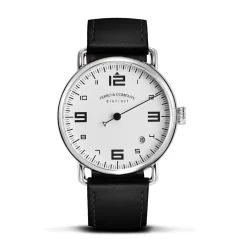 Zilveren herenhorloge van Ferro & Company met leren band Distinct 2 White 44MM